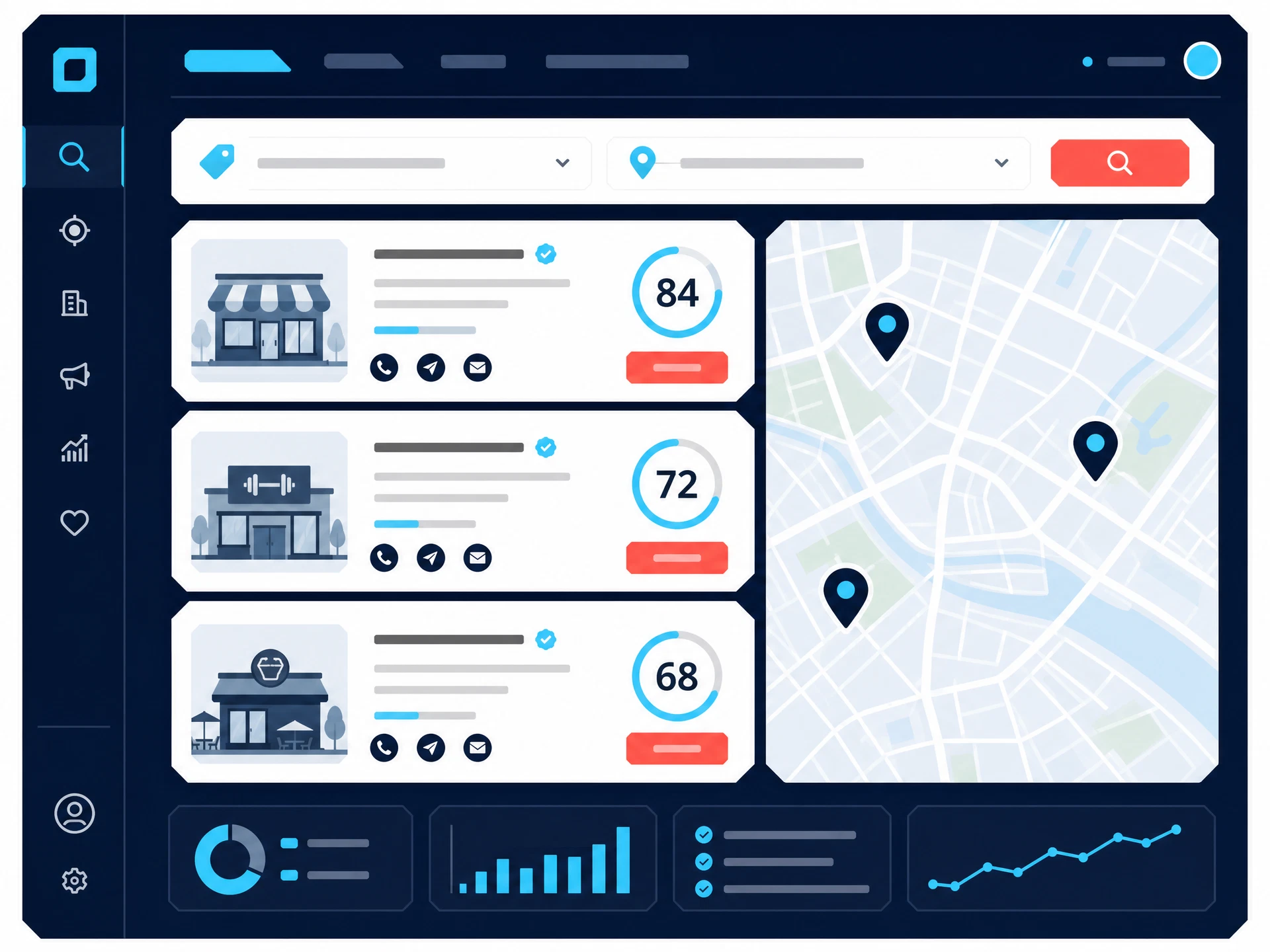 Illustrated local lead finder dashboard